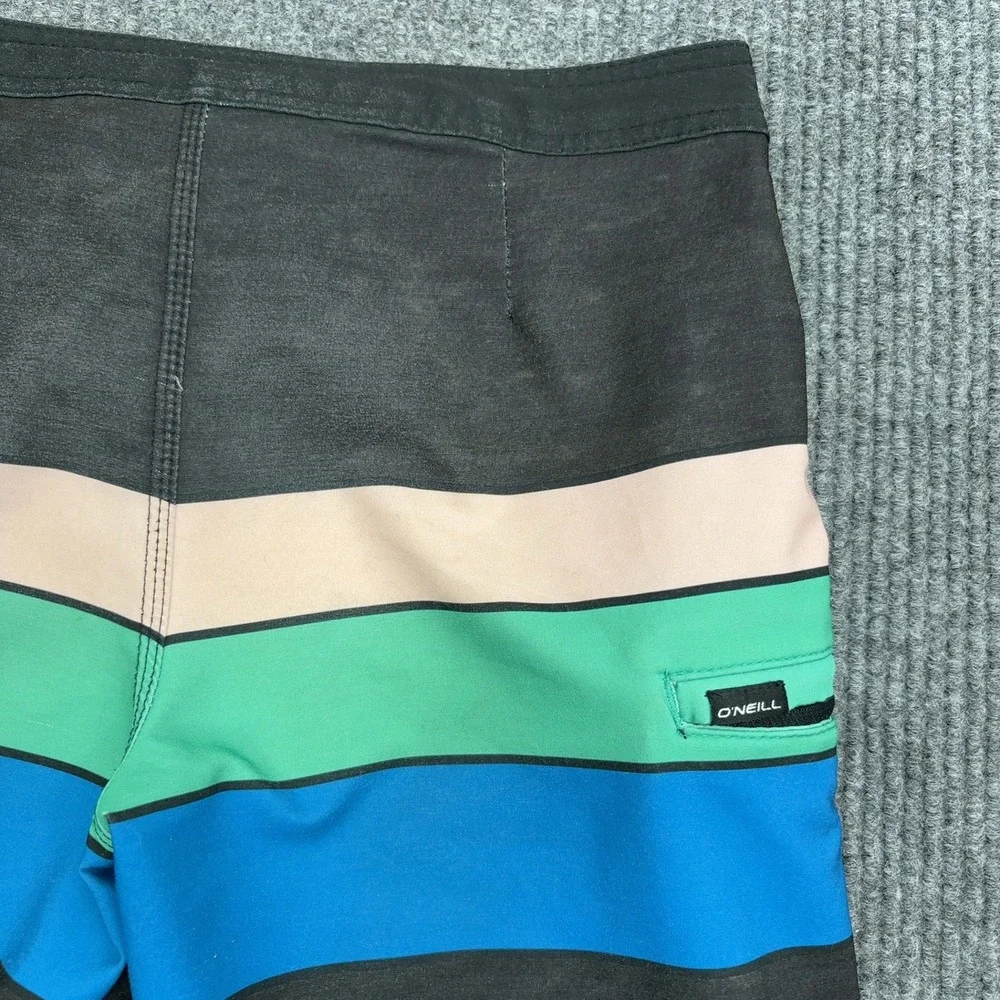 O'Neill Board Shorts Mens 26 Black Hyperfreak Striped Surf Beach Athletic Summer
